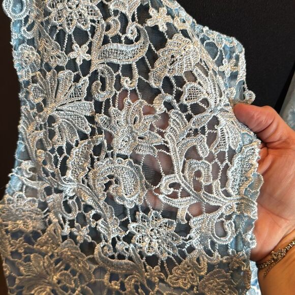 Women’s Pale Blue Chiffon & Lace Dress Matching Jacket Size XXL (20/22) - Picture 9 of 16